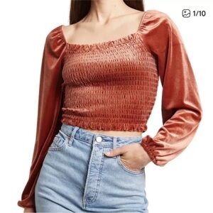 Elodie Rust Smocked Crop Top